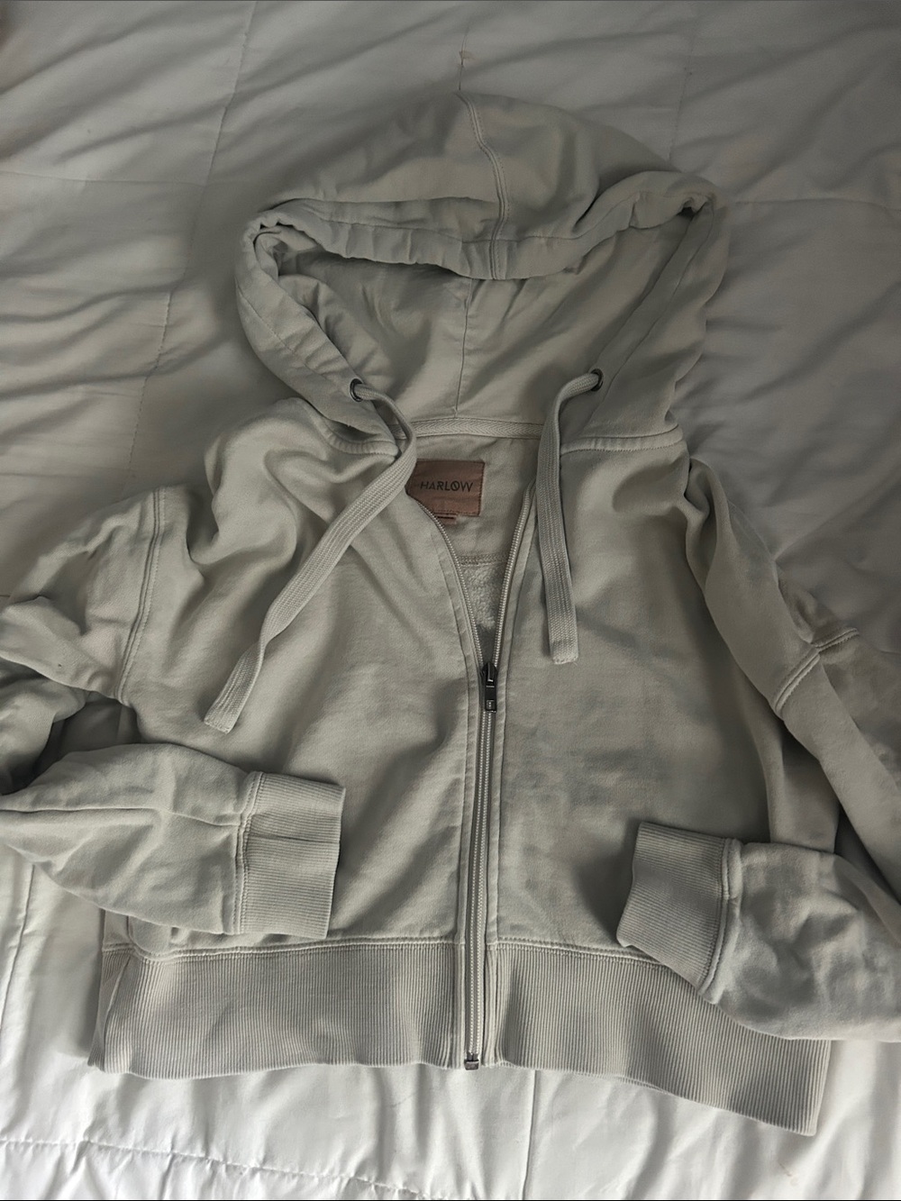 Harlow Light Gray Full-Zip Cropped Hoodie